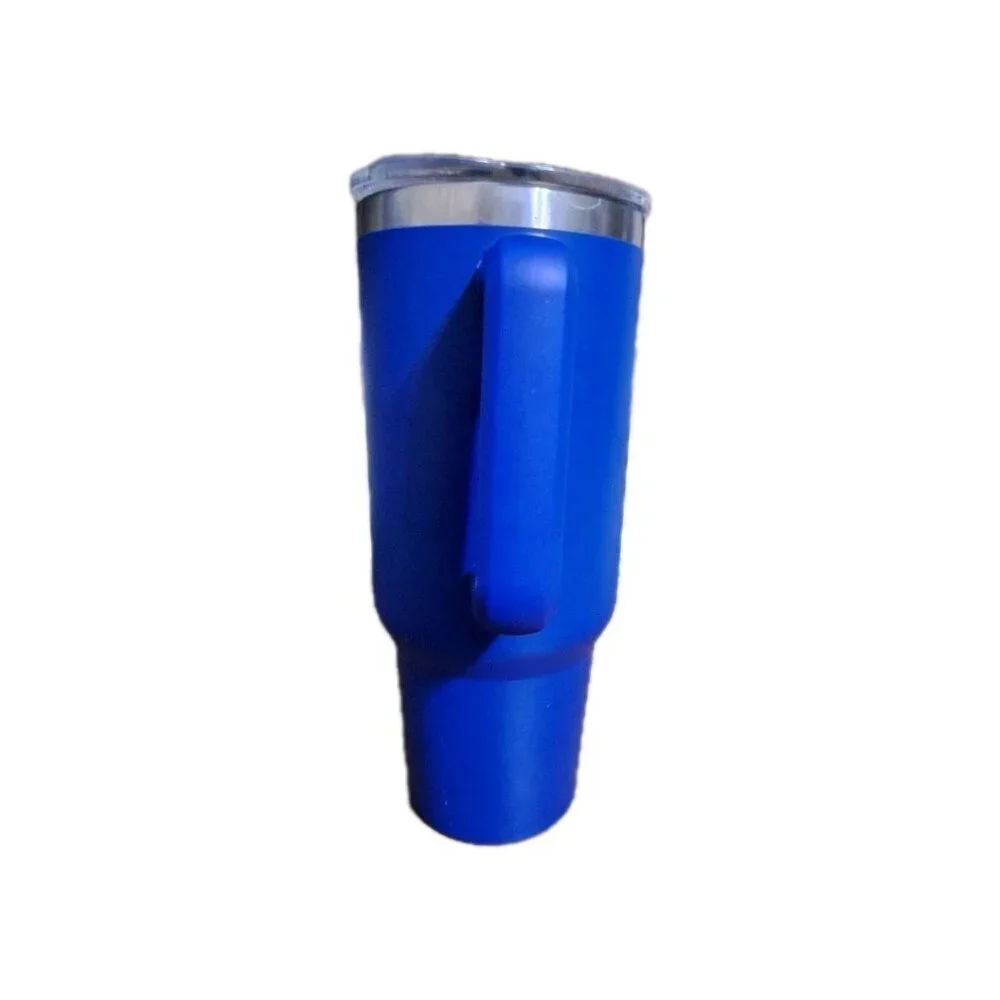 Unbranded 40 Ounce Handled Blue Aluminum Tumbler with Lid No Straw FLAW